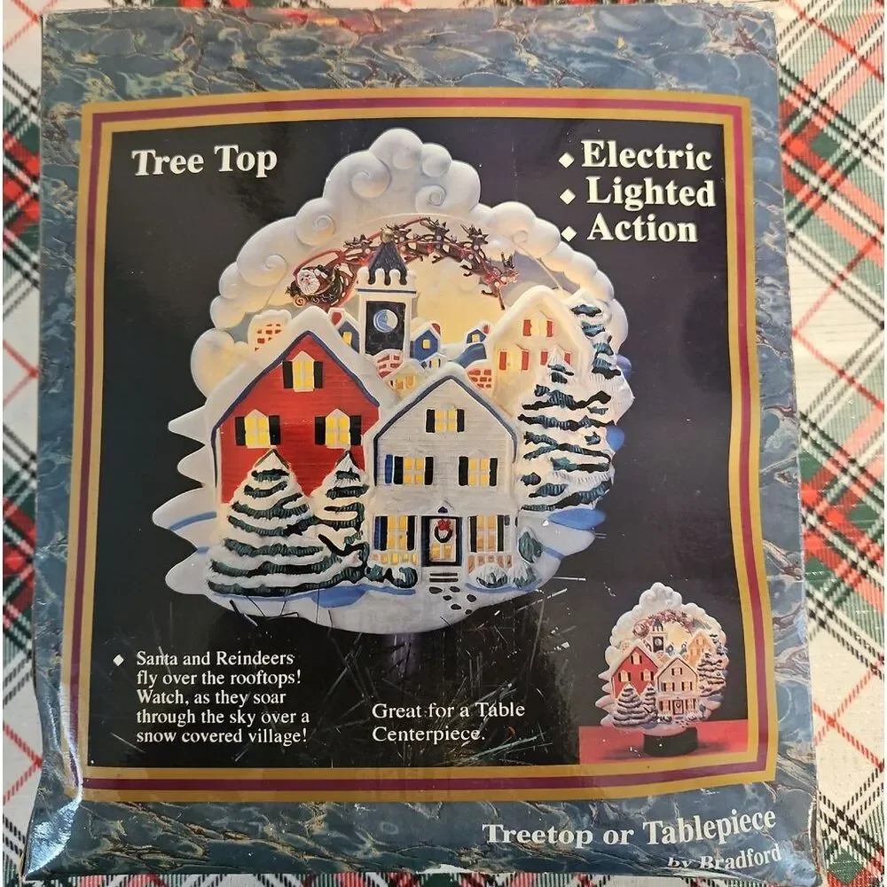Bradford Lighted Rotating Action Santa & Reindeer Treetop/Tablepiece Decor